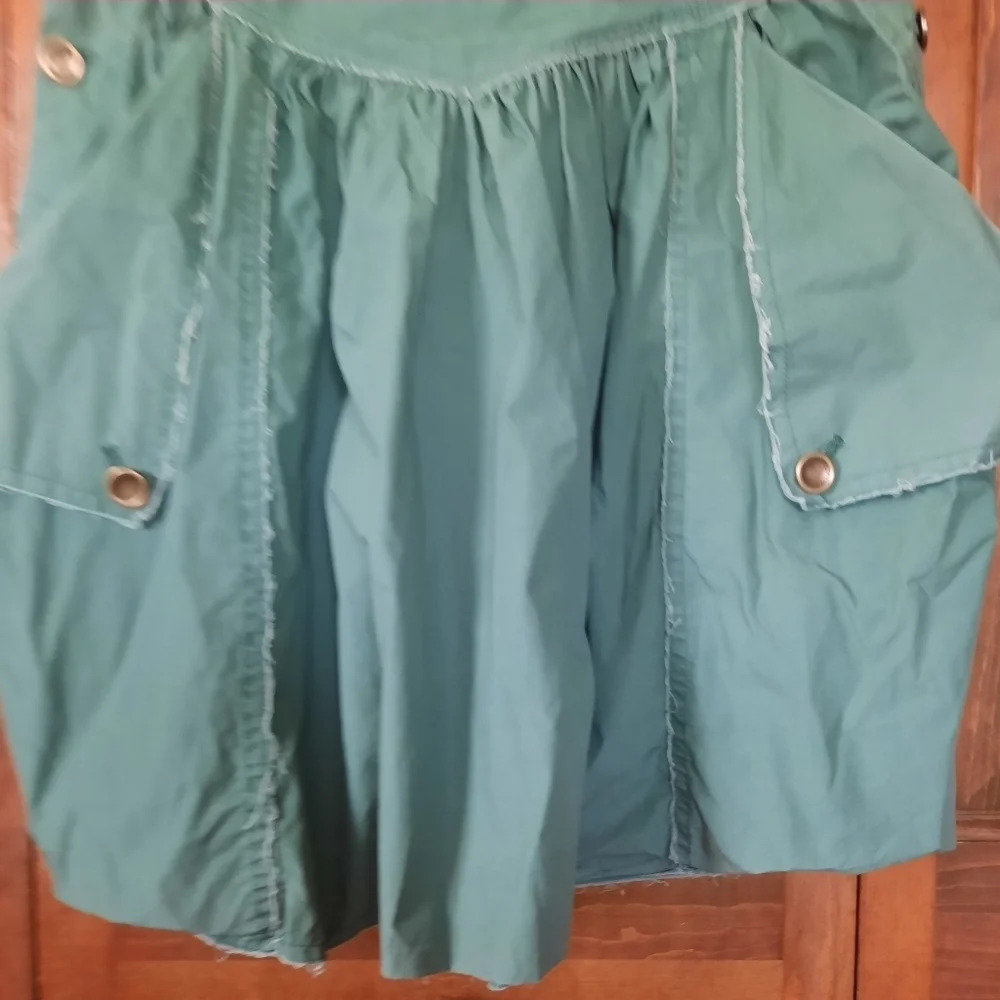 Vintage Y2K Bellvilles Green Frayed Edge Pleated Midi Skirt W/ Pockets Size S/M